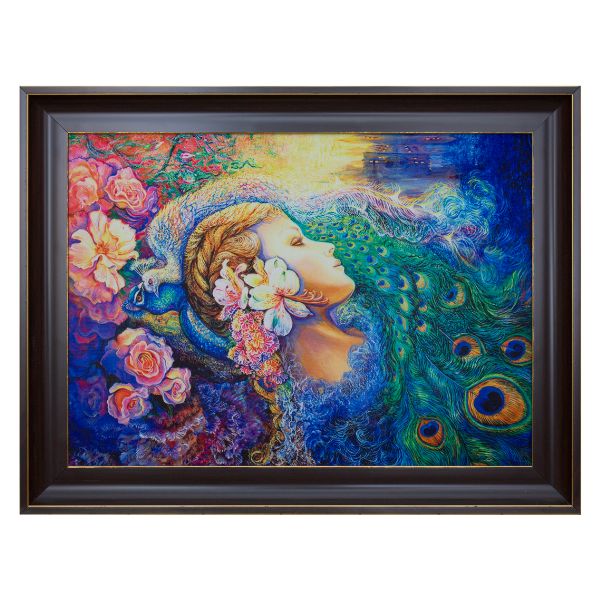 Persian Velvet Wall Painting of Girl with Peacock