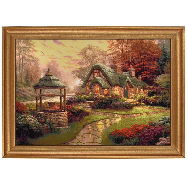 Enchanting Cottage Garden Art on Velvet with Framed 82x112 cm