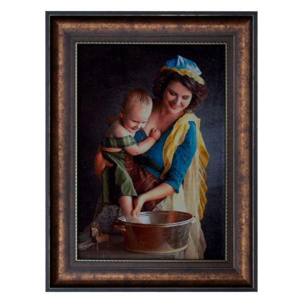 Wall Painting – Carpet Art of a Woman Holding a Baby | Emotional Woven Masterpiece | 47x62 cm Framed