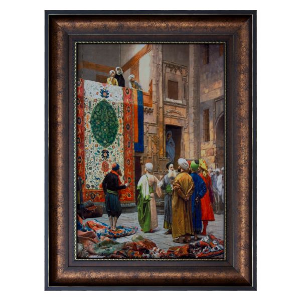 Persian Carpet Art of French Figures in a Bazaar (82x112 cm)