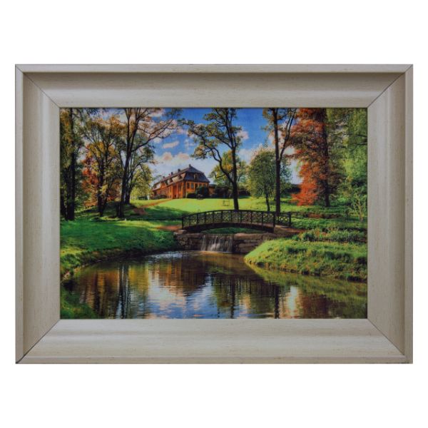 Serene Persian Wall Painting – Carpet Art of a Tranquil Garden Estate (82x112 cm Framed)