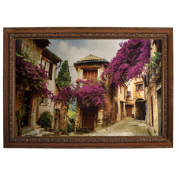 Rustic Romance: European Village Art on Carpet with Decorative Wooden 82x112 cm Frame
