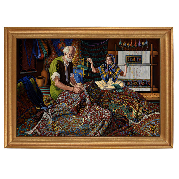 Masterpiece of Heritage: Traditional Carpet Weaving Art on Carpet with 82x112 cm Frame