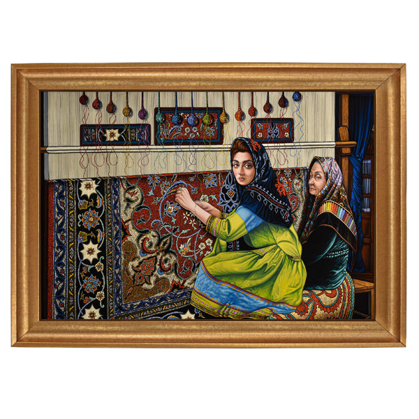 Traditional Persian Rug Weaving Art on Carpet with Framed 82x112 cm
