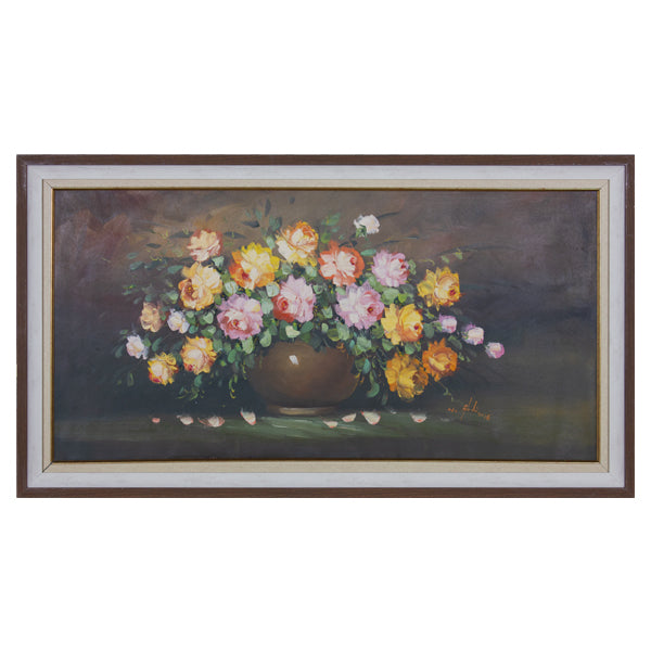 Eternal Bloom – Handmade Oil Flower Painting on Canvas 62x112 cm (With Frame)