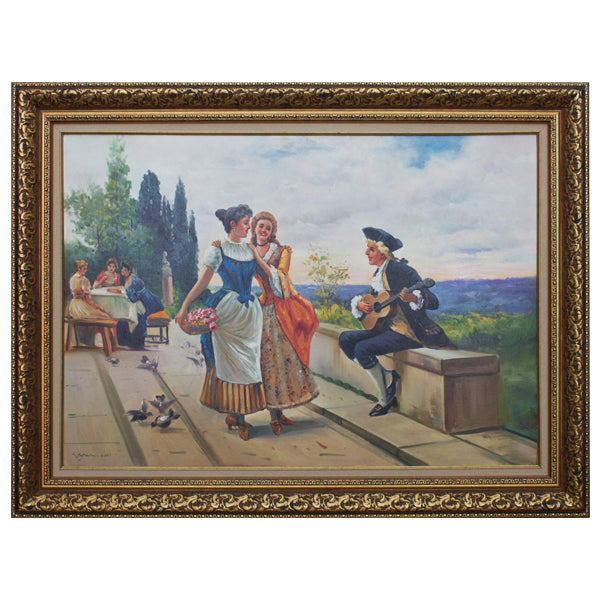 Melody of Courtyard Romance – Handmade Oil Painting on Canvas 70x100 cm (Framed)